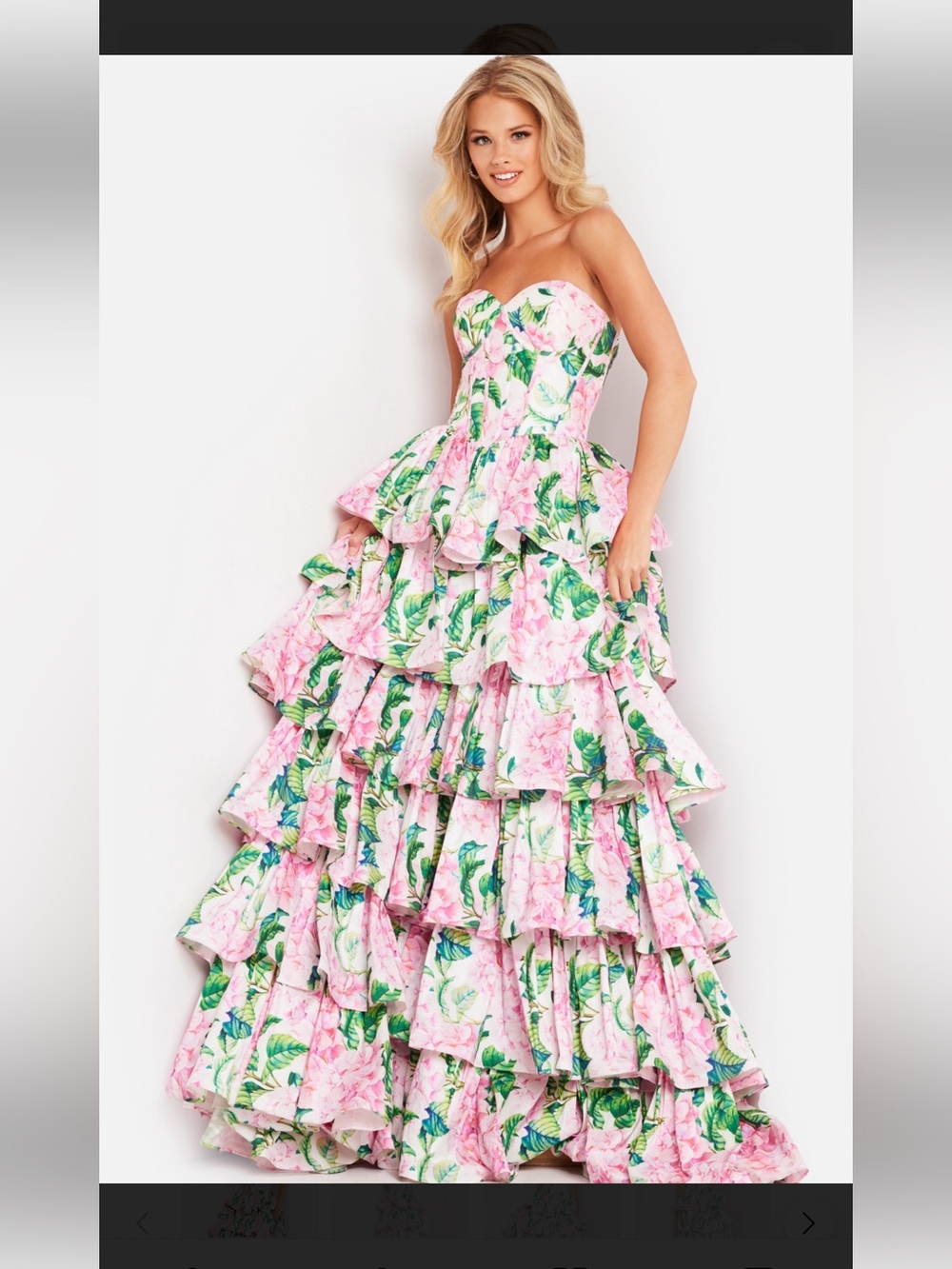JOVANI Floral Print Strapless Gown Size 4 NWT